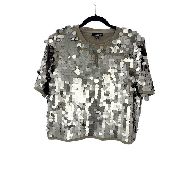 J. Crew Collection Sequin-Embellished T-Shirt Short Sleeve Silver Size M NWT - Picture 8 of 13